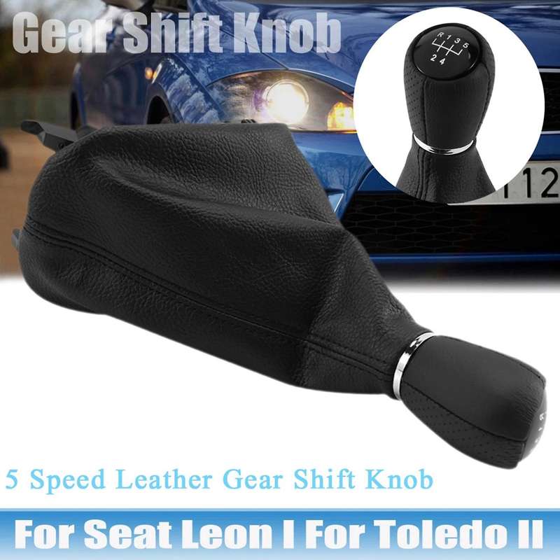 5 Speed Car Leather Gear Shift Knob Frame Gear Lever Dust Boot Cover for Seat 1 MK1 Toledo II MK2