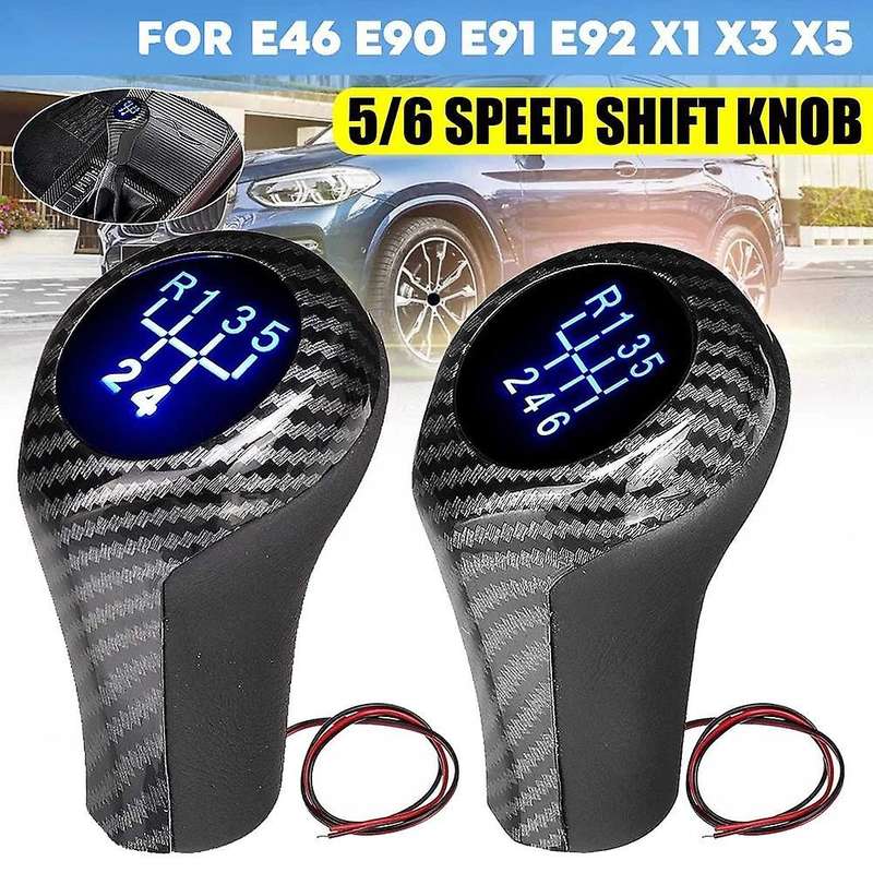 5 Speed Carbon Fiber Car LED Gear Shift Knob Shifter Lever Handle Stick for E46 E90 E91 E92 X1 X3 X5