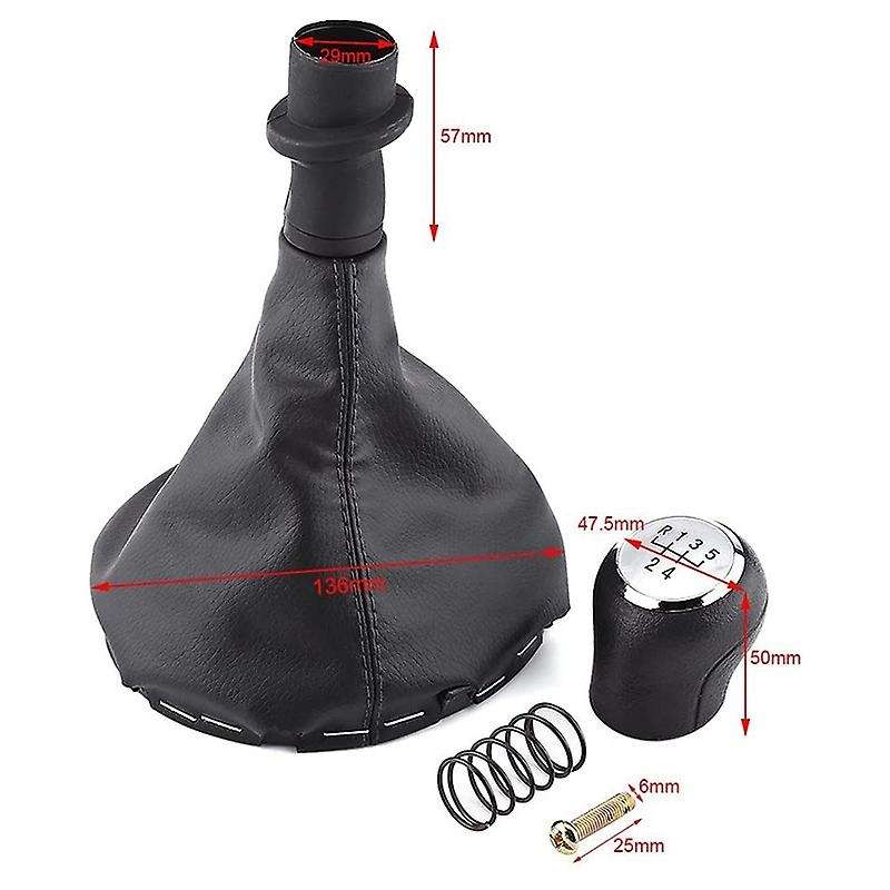 5 Speed Gear Shift Knob Manual Black Gear Shift Knob Kit Gaiter Boot Cover Leather Gear Stick Cover