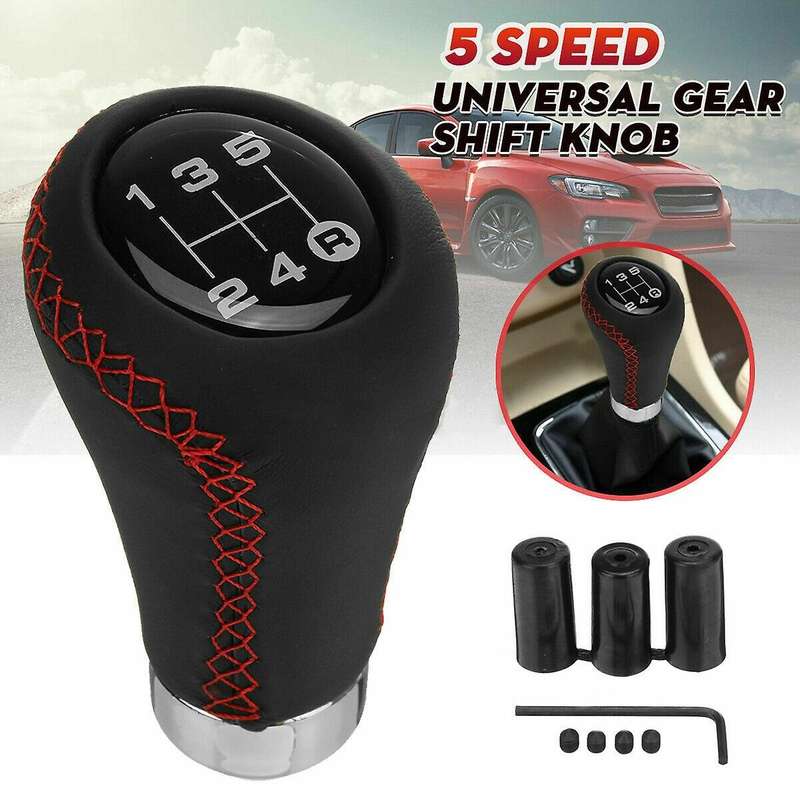 5 Speed Leather Stick Shift Knob Car Shifting Shifter Lever Knobs Head Fit for Most Manual Vehicle