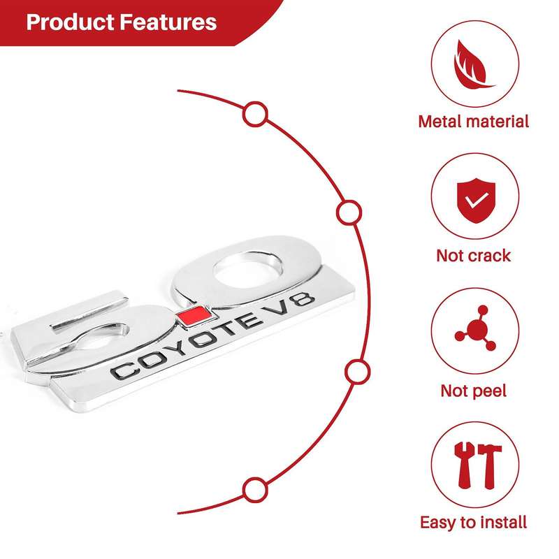5.0 V8 Emblem for 11-14 F250 F350 Chrome Side Body Emblems Decal Sticker Badge Nameplate