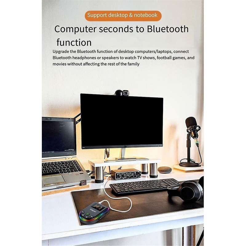 5.3 Bluetooth Transmitter Receiver 2-In-1 Bluetooth Adapter with LED Display RGB Light for Car PC TV