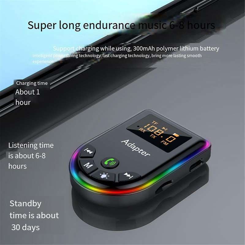 5.3 Bluetooth Transmitter Receiver 2-In-1 Bluetooth Adapter with LED Display RGB Light for Car PC TV