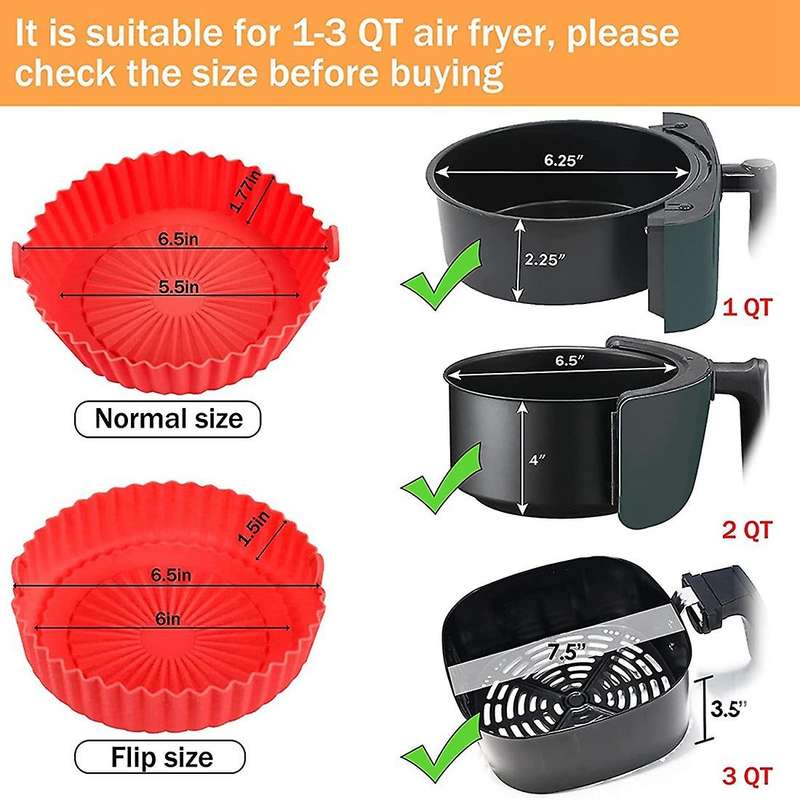 5.5-6.5 Inches Silicone Liners Basket Round for 1-3 Qt Airfryer, Heat Resistant Reusable Baking Co