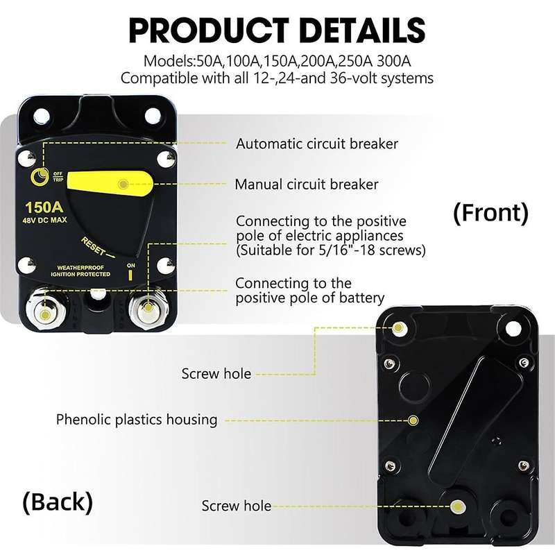 50 Amp Marine Circuit Breaker Resettable 50A with Manual Reset Switch Button for Boat Trolling RV Y