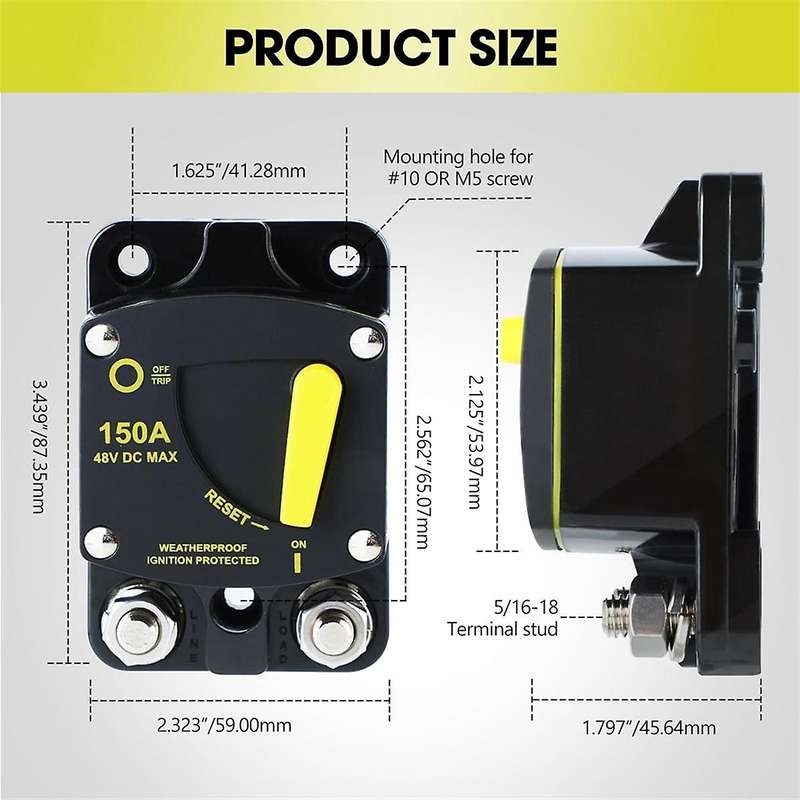 50 Amp Marine Circuit Breaker Resettable 50A with Manual Reset Switch Button for Boat Trolling RV Y