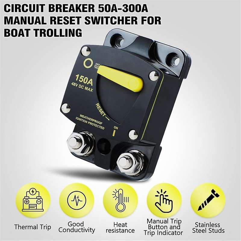 50 Amp Marine Circuit Breaker Resettable 50A with Manual Reset Switch Button for Boat Trolling RV Y