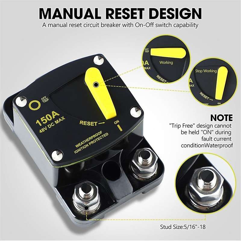 50 Amp Marine Circuit Breaker Resettable 50A with Manual Reset Switch Button for Boat Trolling RV Y