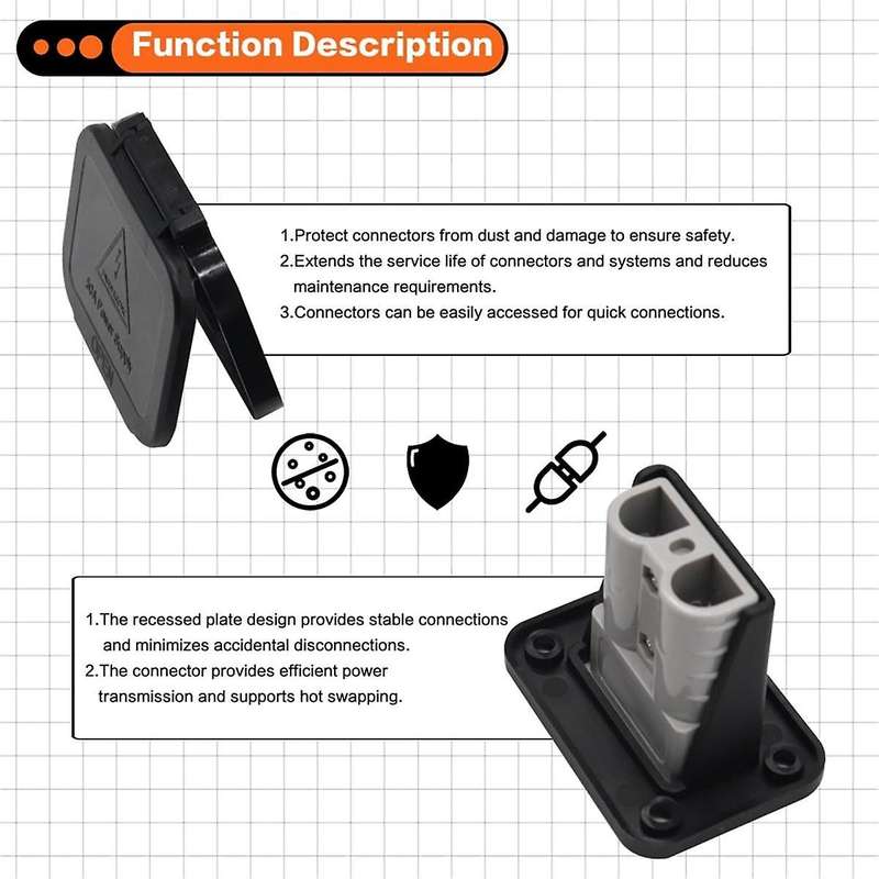 50 Amp Battery Quick Connect/Disconnect Connector Mounting Panel with Cover for Cars, Bicycles, ATV