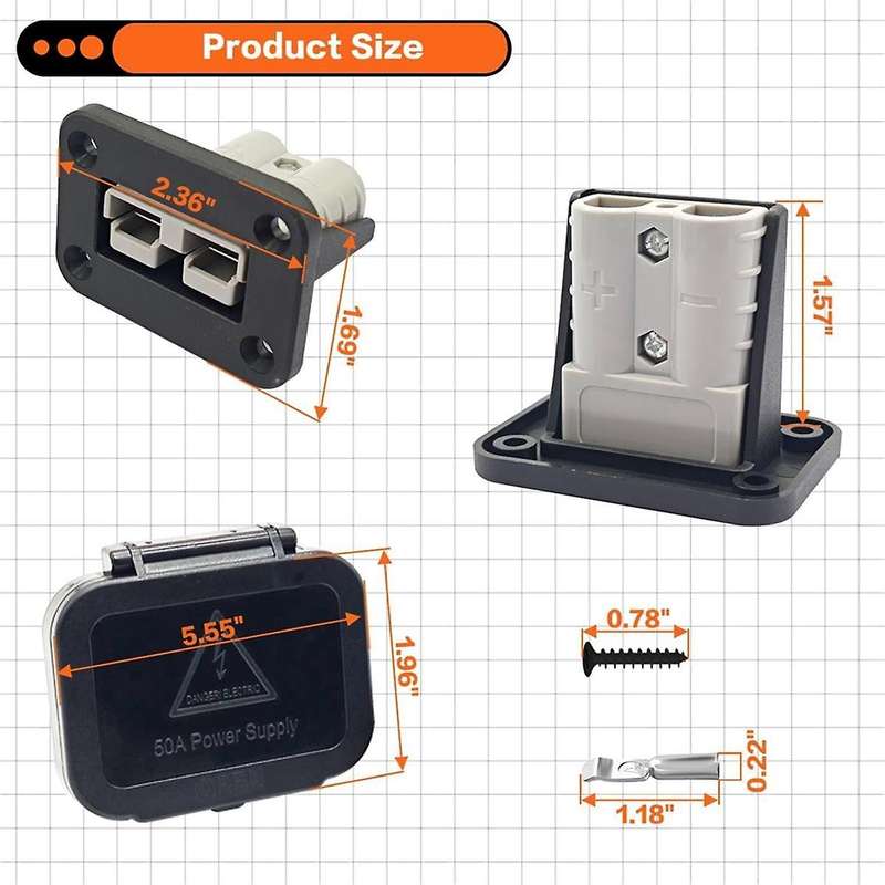 50 Amp Battery Quick Connect/Disconnect Connector Mounting Panel with Cover for Cars, Bicycles, ATV
