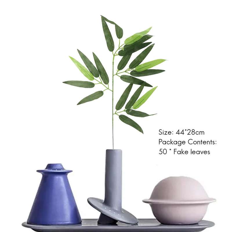 50 PCS Artificial Green Bamboo Leaves Green Plants Greenery Leaves for Home Hotel Office Party Deco