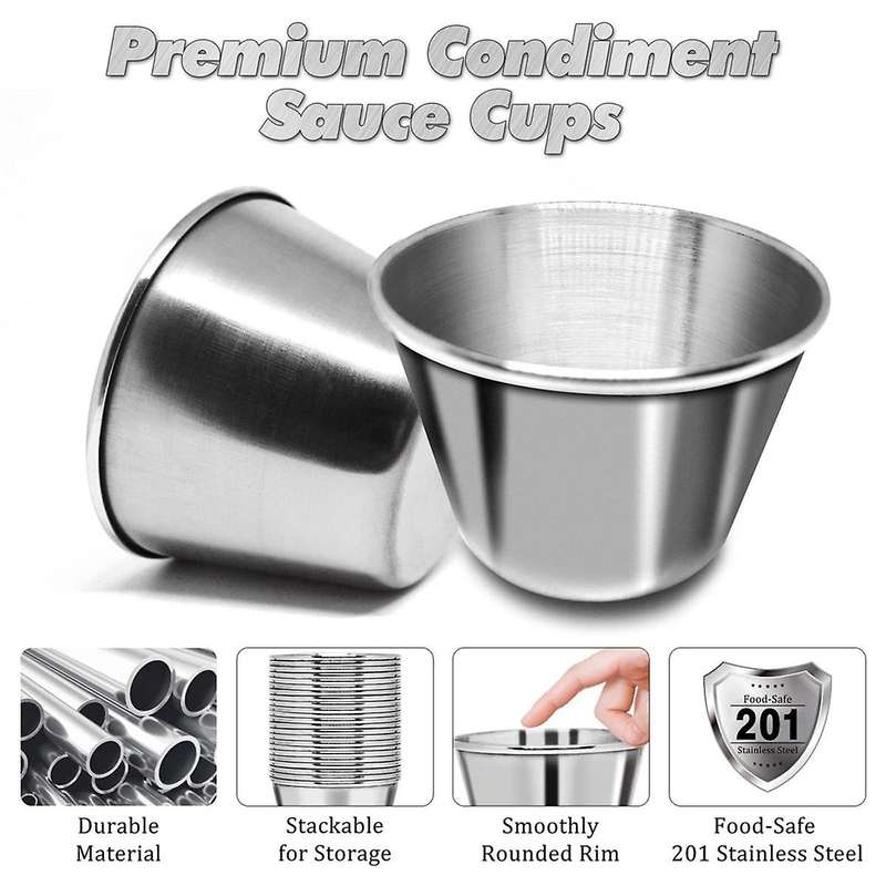50 Pcs Metal Sauce Cups 2.5oz Ramekins, Stainless Steel Dipping Sauce Cups Metal Condiment Container