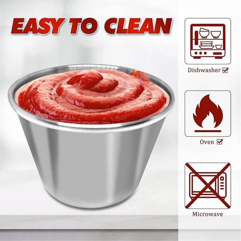 50 Pcs Metal Sauce Cups 2.5oz Ramekins, Stainless Steel Dipping Sauce Cups Metal Condiment Container