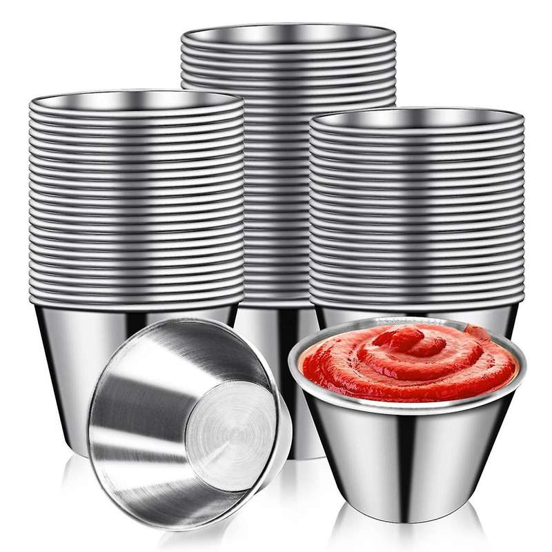 50 Pcs Metal Sauce Cups 2.5oz Ramekins, Stainless Steel Dipping Sauce Cups Metal Condiment Container