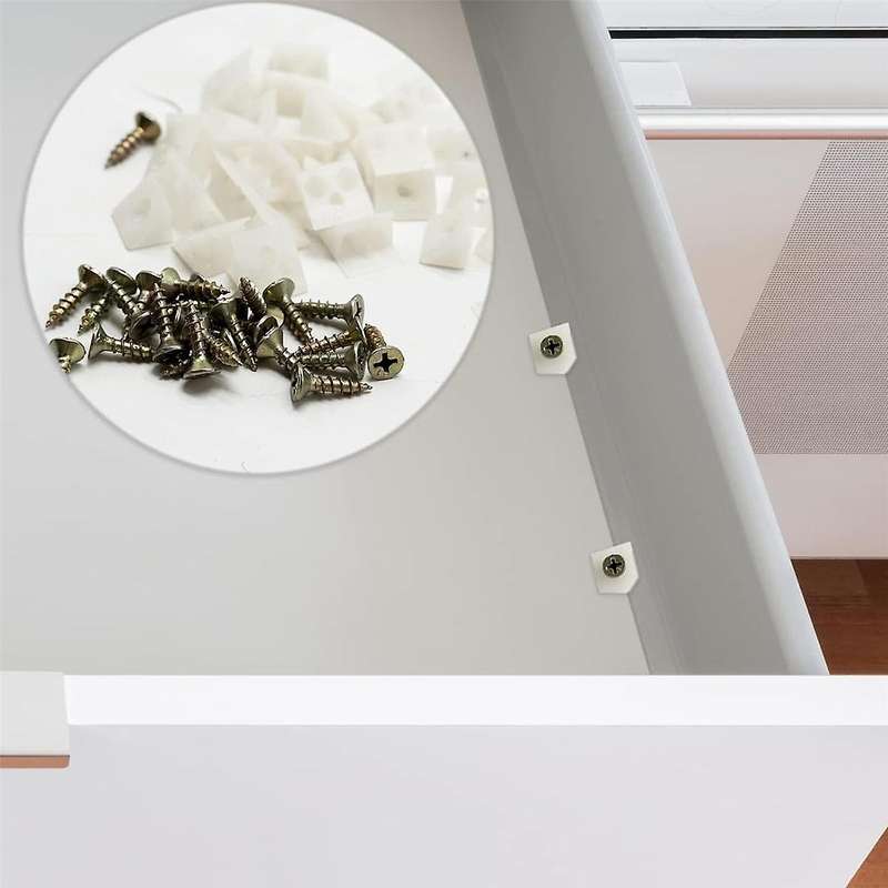 50 Pcs Drawer Supports, White Plastic Drawer Bottom Sagging Repair Fixing Mending Wedges with Screws