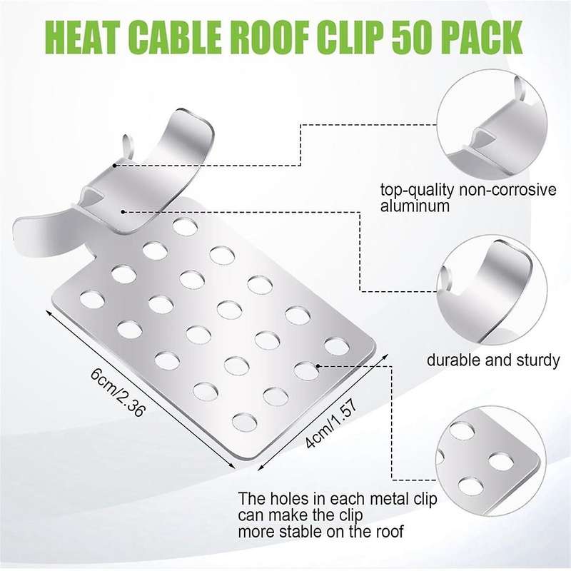 50 Pcs Roof De-icing Heat Cable Roof Clip Aluminum Roof Clips Outdoor Fast Easy Deicing