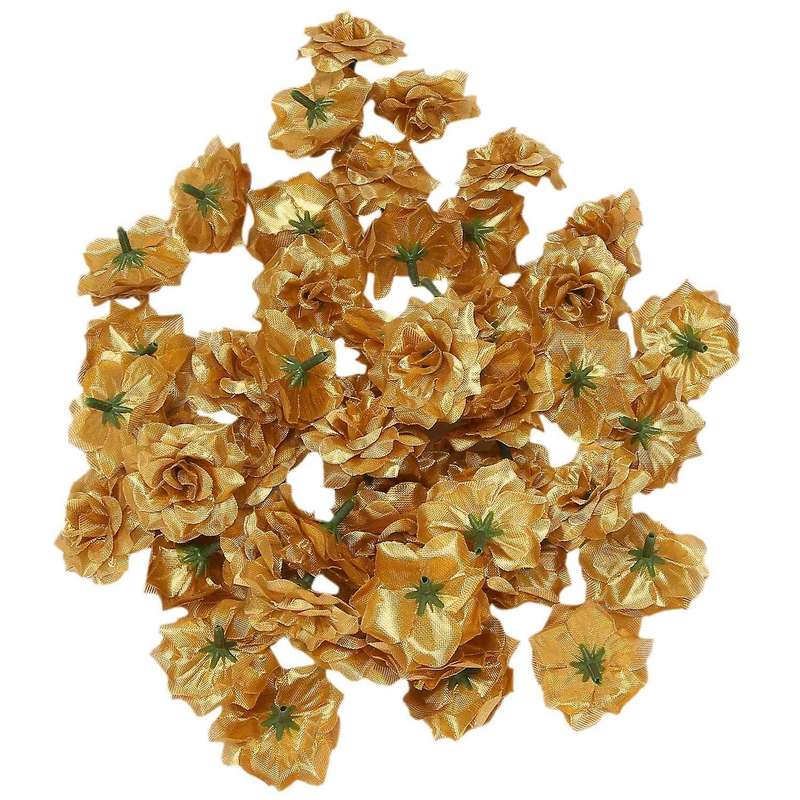 50 pcs Silk Roses Artificial Wedding Clips Wedding Decoration Flower Head (Golden)