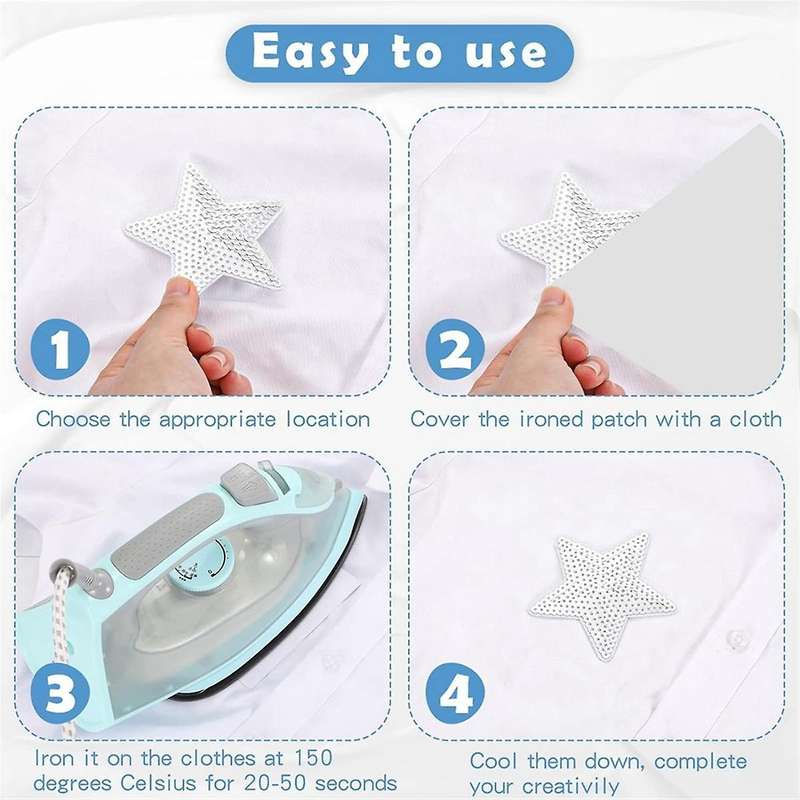 50 Pcs Star Sequins Sew Iron On Applique Star Embroidered Patches Star Shape Repair Patch Diy (silv