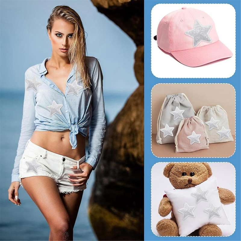 50 Pcs Star Sequins Sew Iron On Applique Star Embroidered Patches Star Shape Repair Patch Diy (silv