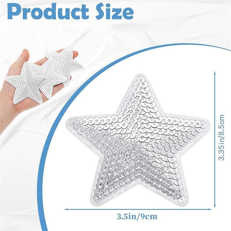 50 Pcs Star Sequins Sew Iron On Applique Star Embroidered Patches Star Shape Repair Patch Diy (silv