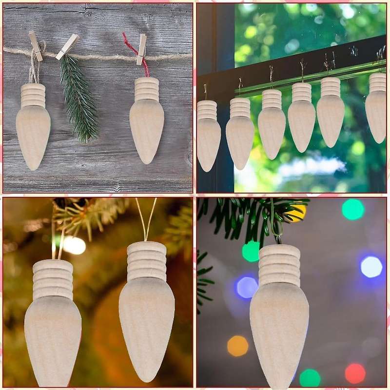 50 Pcs Wooden Christmas Light Bulb Unfinished Wood Ornaments for Crafts and Christmas Trees Supply,