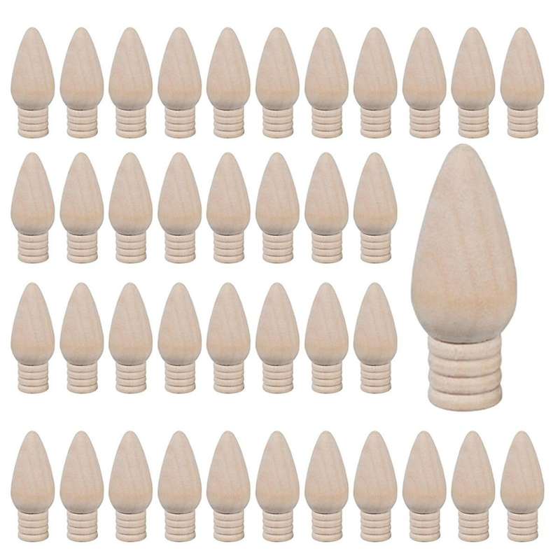 50 Pcs Wooden Christmas Light Bulb Unfinished Wood Ornaments for Crafts and Christmas Trees Supply,