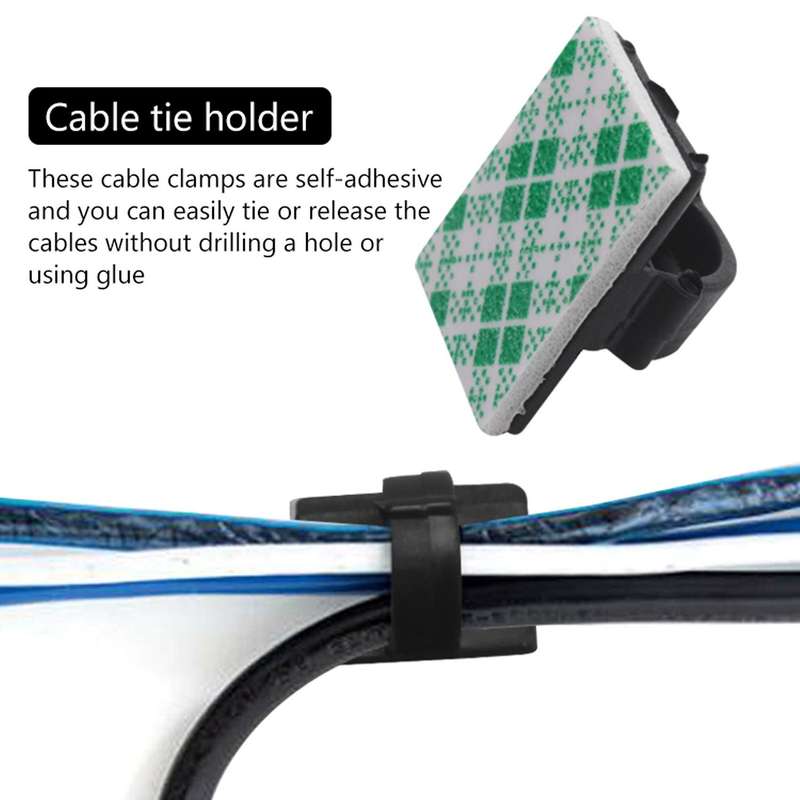 50 Pcs. Self Adhesive Cable Clamp Plastic Rectangular Cable Tie Quick Bind Cable Wire Management Ho