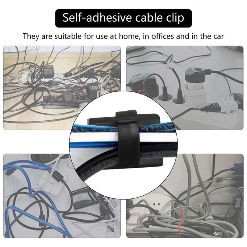 50 Pcs. Self Adhesive Cable Clamp Plastic Rectangular Cable Tie Quick Bind Cable Wire Management Ho