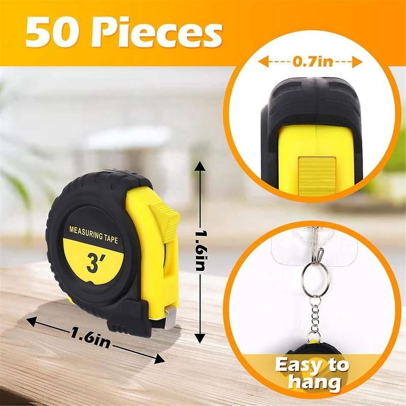 50 Pieces Mini Measuring Tape 3 Ft Retractable Key Chain Tape Measure Easy Read Measuring Tape Bulk