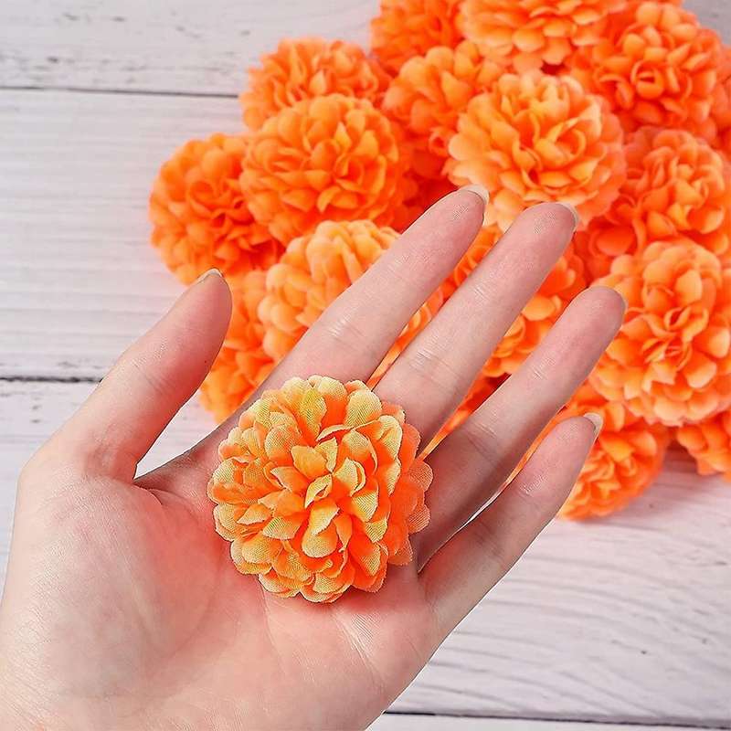 50 Pieces Marigold Flowers Orange Flowers Marigold Flower Decorations Silk Artificial Orange Artific