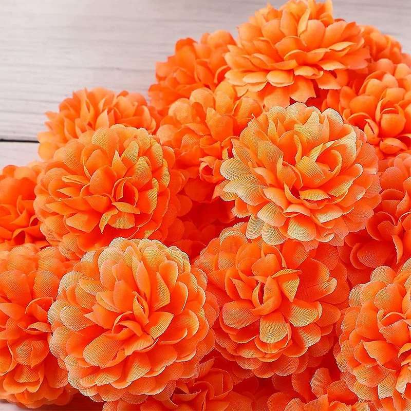 50 Pieces Marigold Flowers Orange Flowers Marigold Flower Decorations Silk Artificial Orange Artific