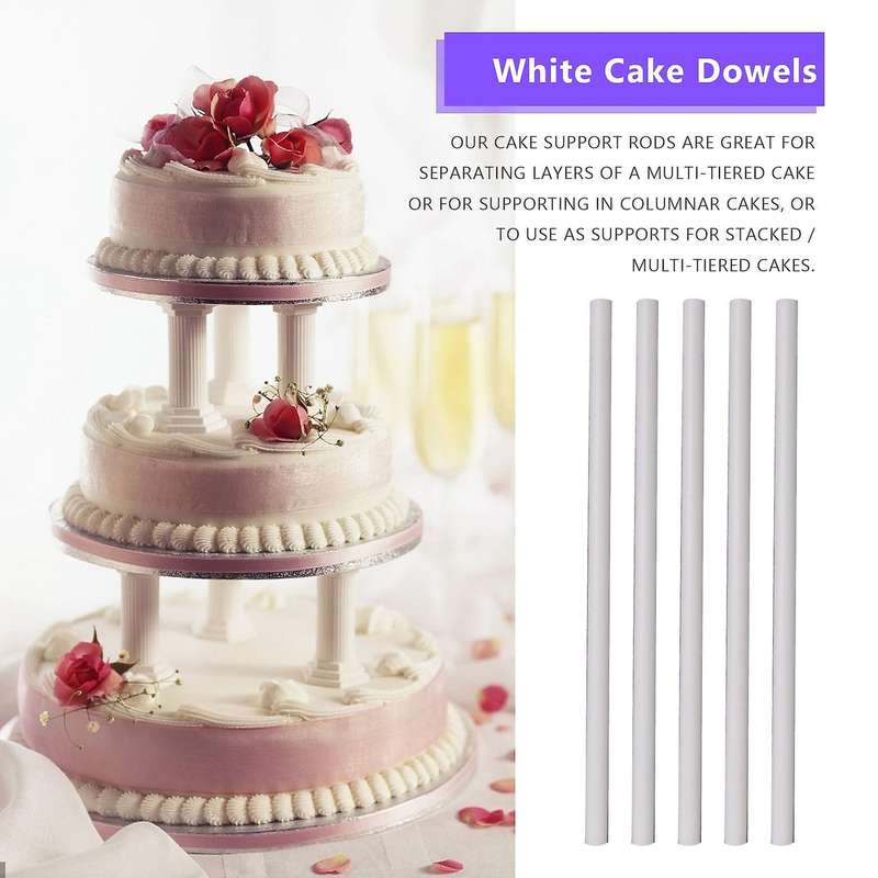 50 Pieces Plastic White Cake Dowel Rods for Tiered Cake Construction and Stacking