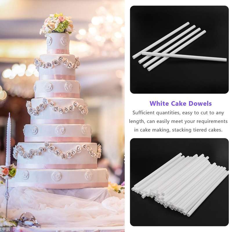 50 Pieces Plastic White Cake Dowel Rods for Tiered Cake Construction and Stacking
