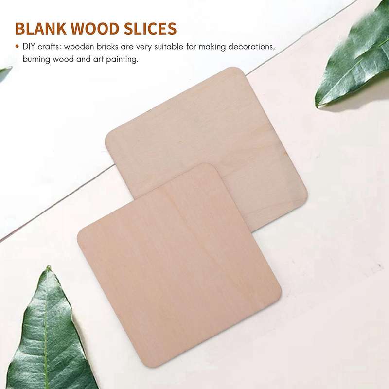 50 Pieces Unfinished Square Wood Slices Blank 4 X 4 In,for Coasters, Pyrography,painting,writing,ph