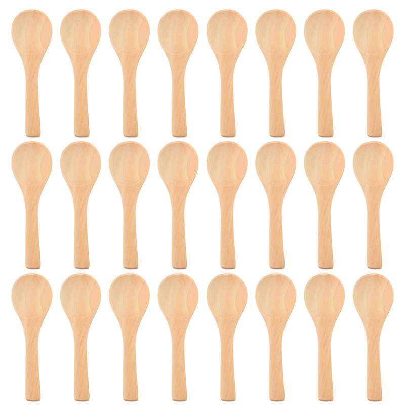 50 Pieces Small Wooden Spoons Condiments Spoons(Light Brown)