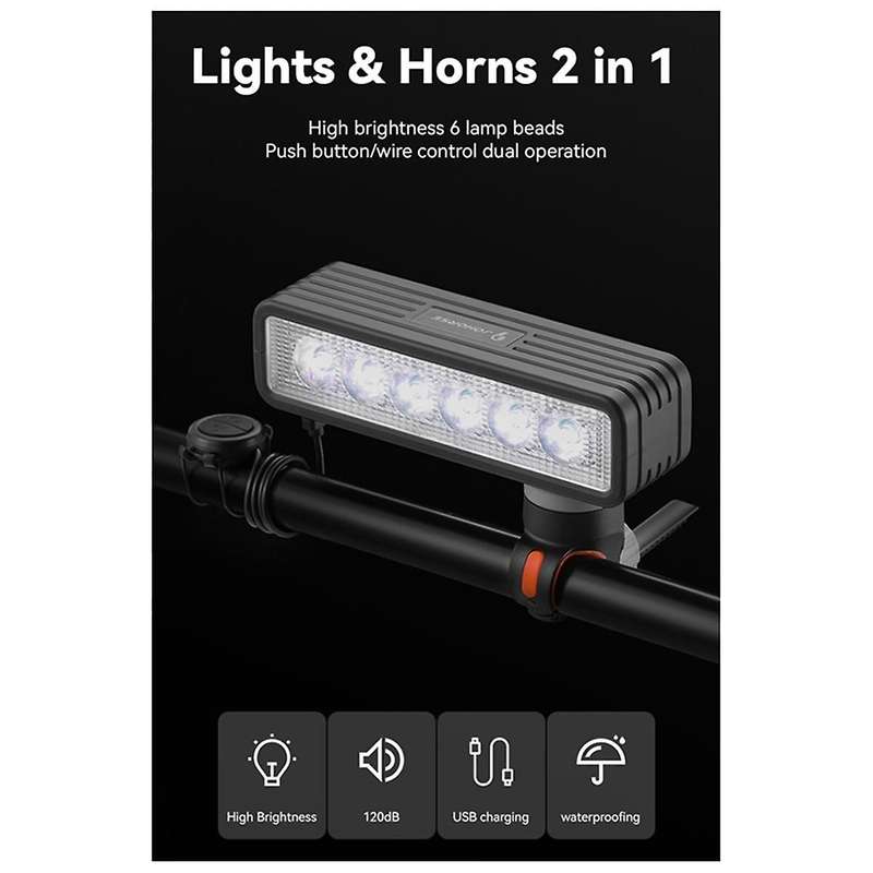 500 Lumens Bracket Bicycle Light with Horn Bicycle Headlight Night Riding Strong Light Six Lamp Be