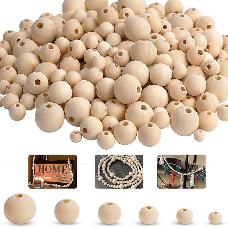 500 Pcs Wood Beads, Unpolished Loose Wood Beads Craft, Suitable for Home and Holiday Decoration, DIY