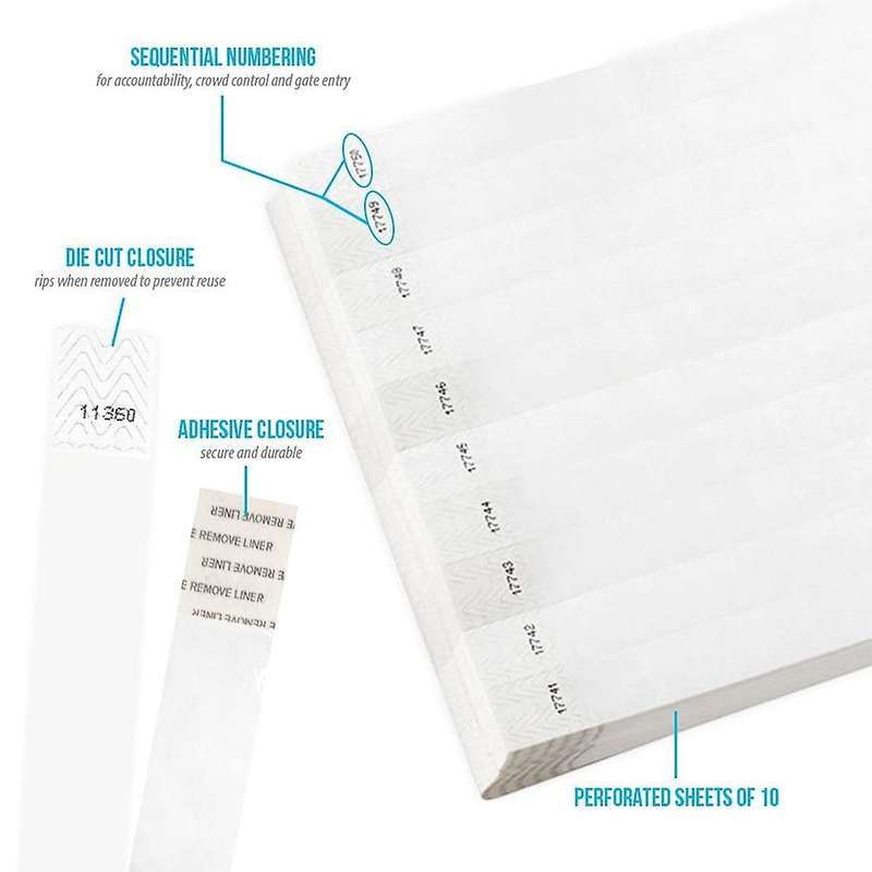 500 Pcs Paper Event Colored Waterproof Paper Arm Bands (white)