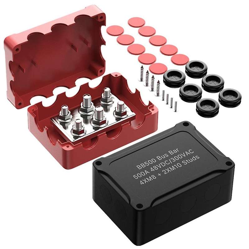 500a Marine Busbar 48v Automotive Distribution Block High Current 6 Studs with Red Black Cover Yacht