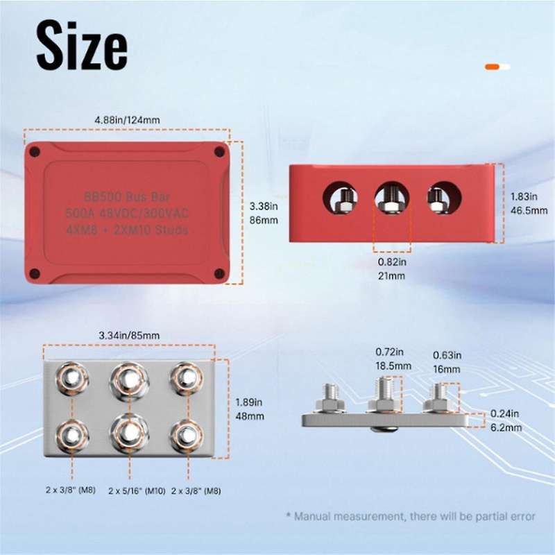 500a Marine Busbar 48v Automotive Distribution Block High Current 6 Studs with Red Black Cover Yacht