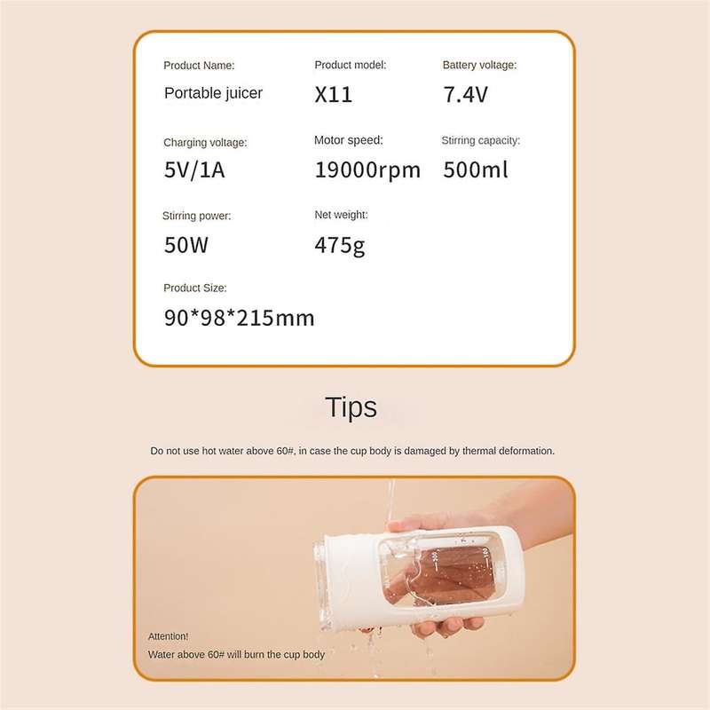 500ml Portable Blender Electric Juicers Fruit Mixers Usb Rechargeable Smoothie Mini Blender Persona