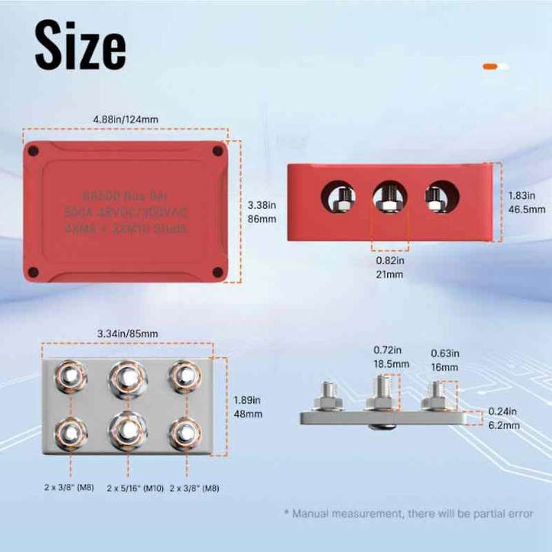 500a Marine Bus Bar 48v Automotive Power Distribution Block Big Current 6 Studs Plastic Cover for Ca