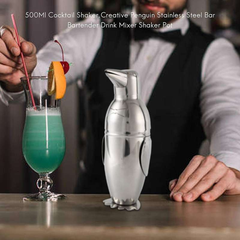 500Ml Shaker, Penguin Stainless Steel Bar Bartender Drink Mixer Shaker Pot,Wine Bottle,Wine Accessor