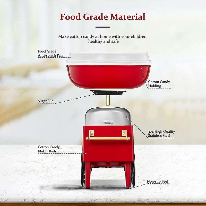 500W Retro Cotton Candy Machine Cotton Candy Machine with Non-Stick Plates, Funny Gift for Kids, EU