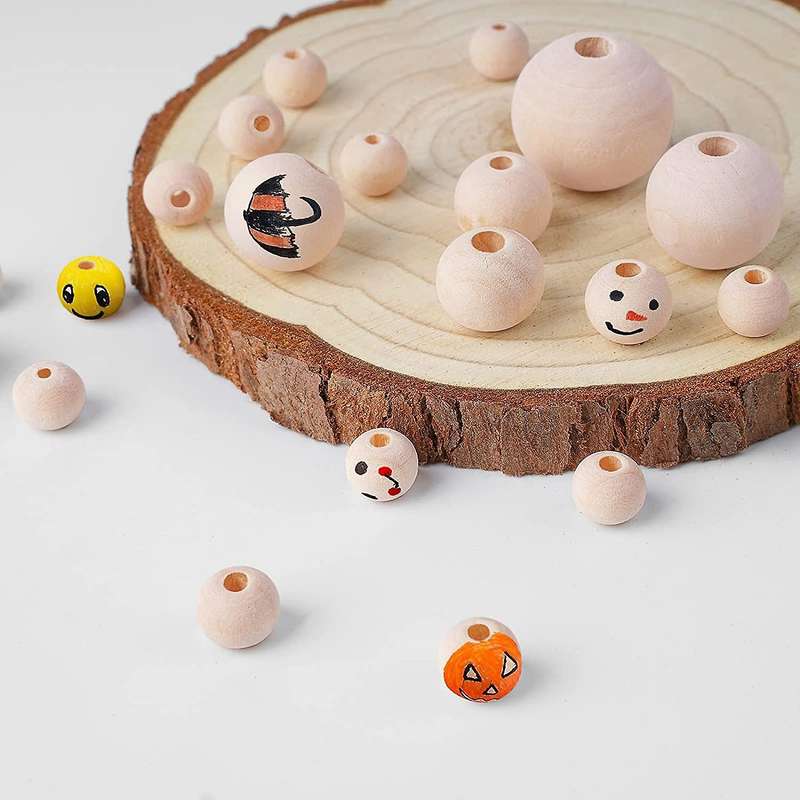 500Pcs Wooden Beads with Twine for Crafts,Different Sizes Wood Beads for Making DIY Wood Bead Garlan