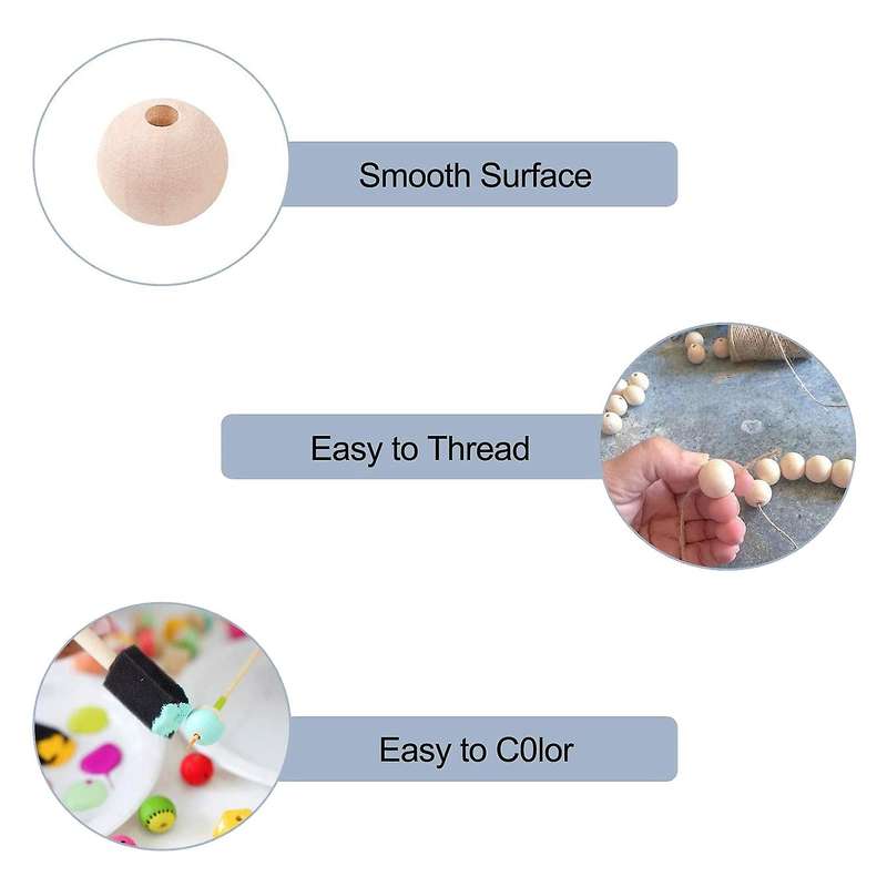 500Pcs Wooden Beads with Twine for Crafts,Different Sizes Wood Beads for Making DIY Wood Bead Garlan