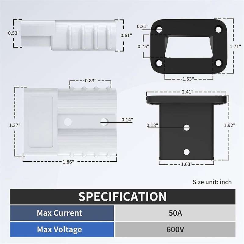 50A Battery Quick Disconnect Connector with 8AWG Wire and Mounting Bracket Extension Cable Connecto