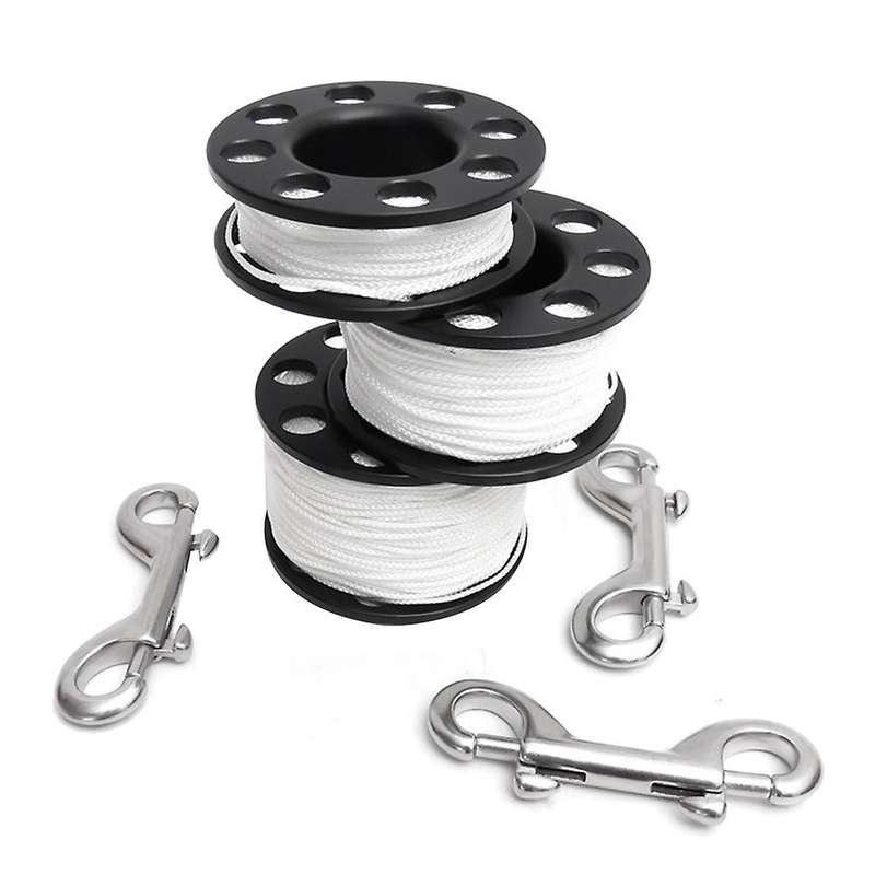 50M Scuba Diving Spool Finger Reel with Stainless Steel Double Ended Hook Equipment Cave Dive