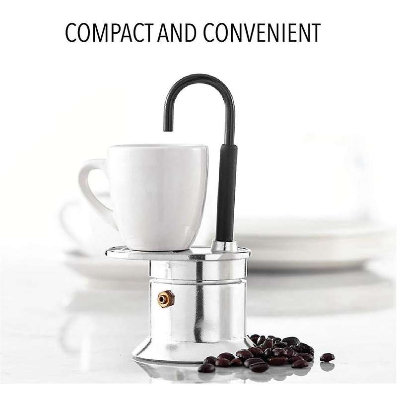 50ml Single Tube Moka Pot Aluminum Alloy Silver, Spout Stovetop Italian Coffee Maker, Enjoy Deliciou