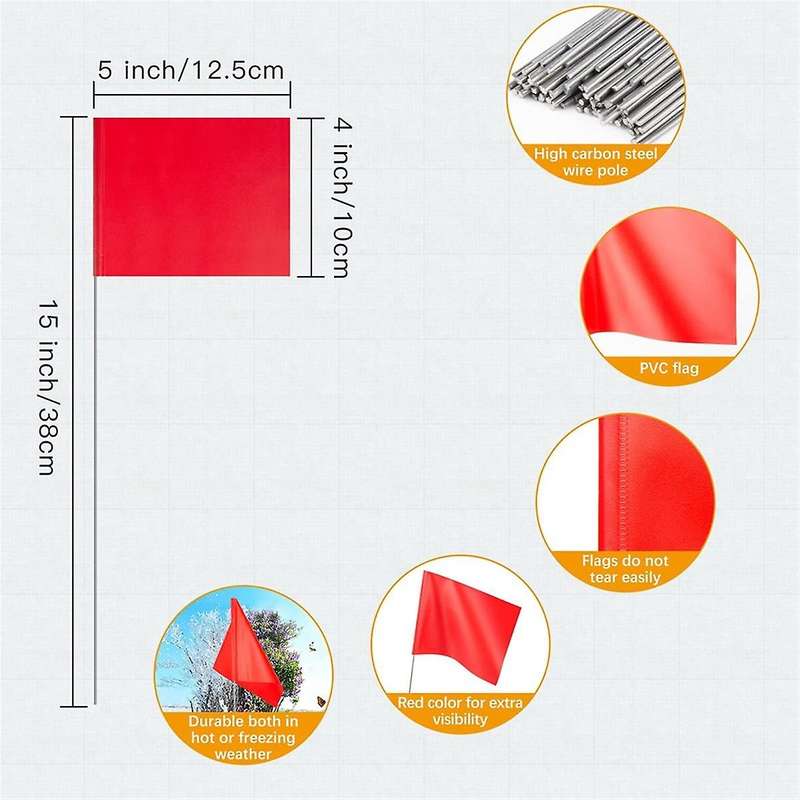 50Pack Marking Flags, Red Yard Flags 15x4x5Inch, Marker Flags, Lawn Flags Markers, Irrigation Flags,